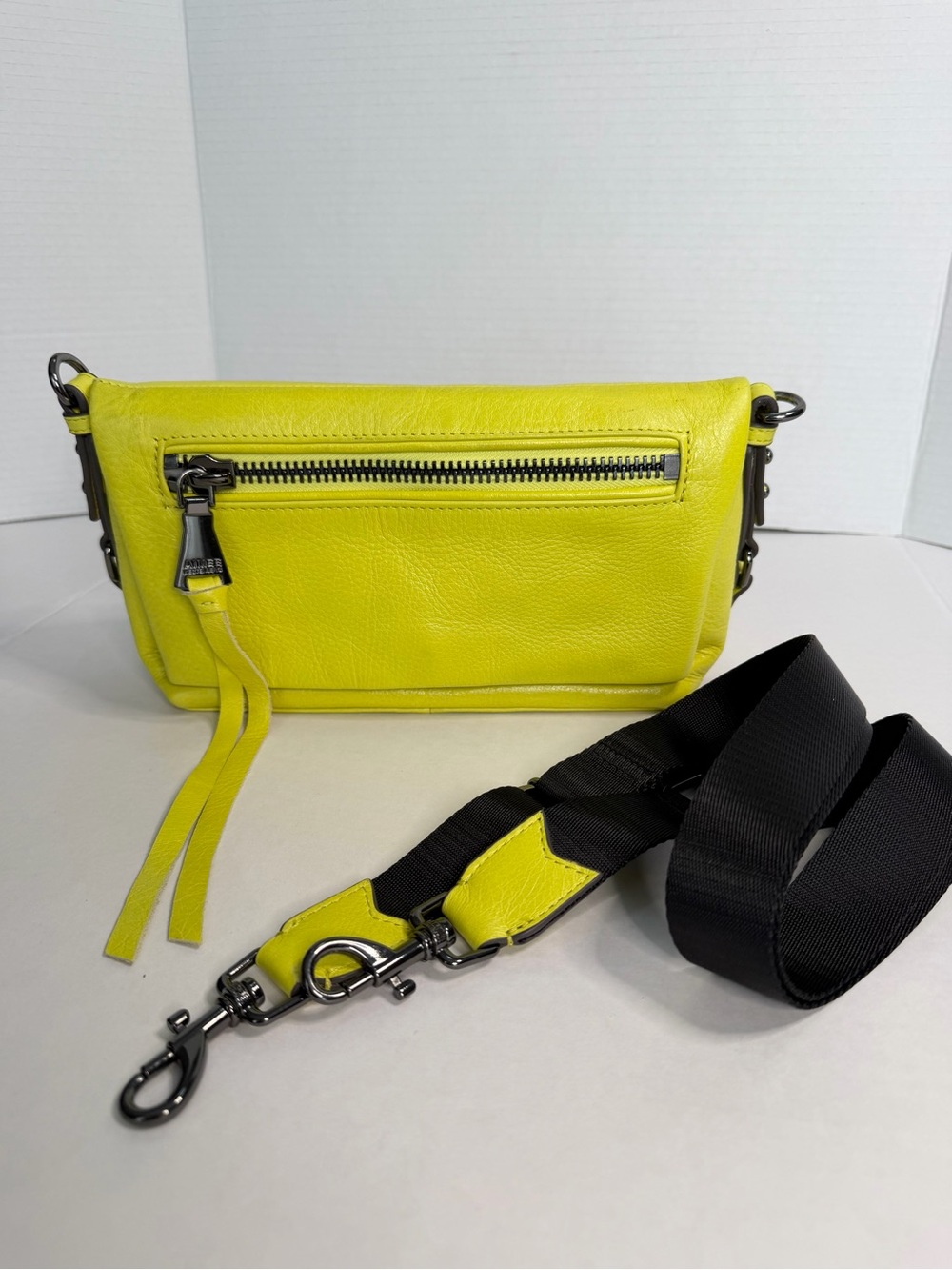 Aimee Kestenberg Zip Me Up Leather Crossbody Bag Neon Yellow Pebbled Leather